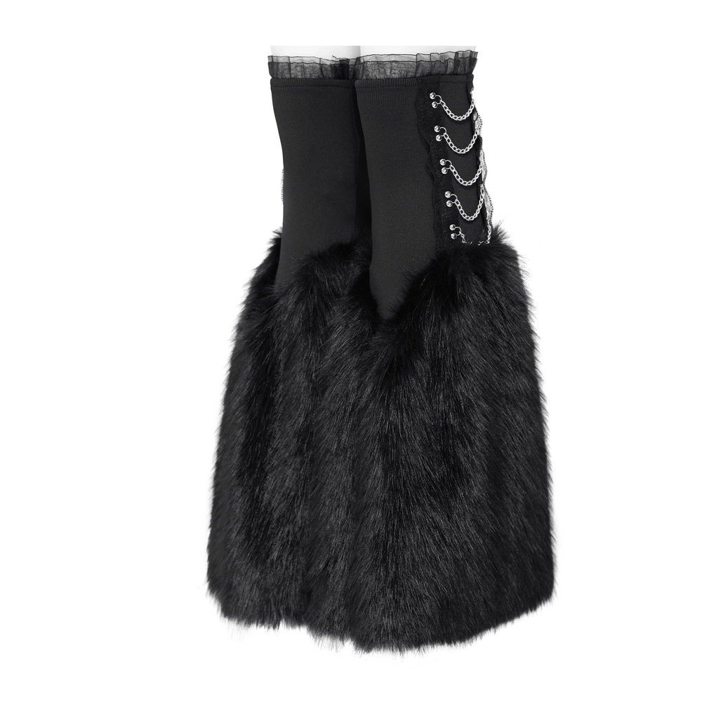 Gothic Black Leg Warmers with Chain Hardware Detail