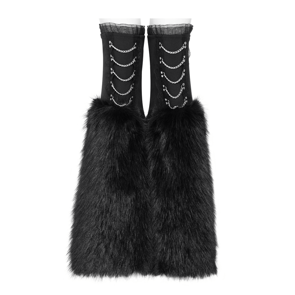 Gothic Black Leg Warmers with Chain Hardware Detail