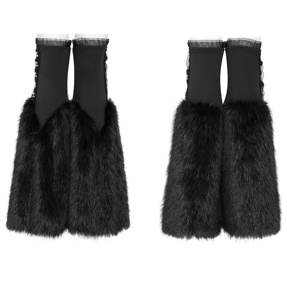 Gothic Black Leg Warmers with Chain Hardware Detail