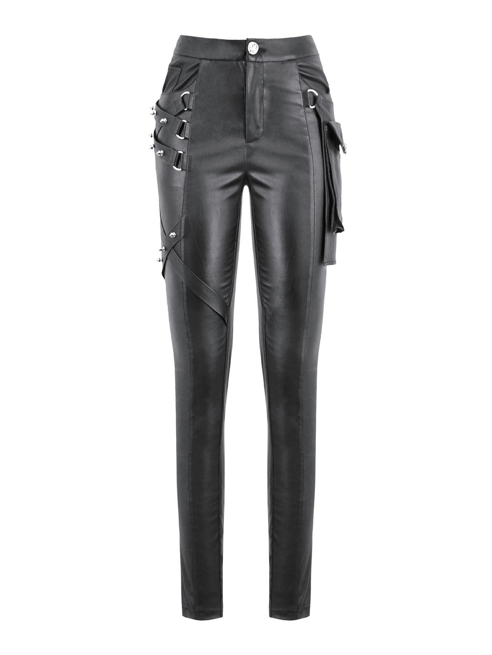 Gothic Black Pants with Buckle Detail and Side Pocket