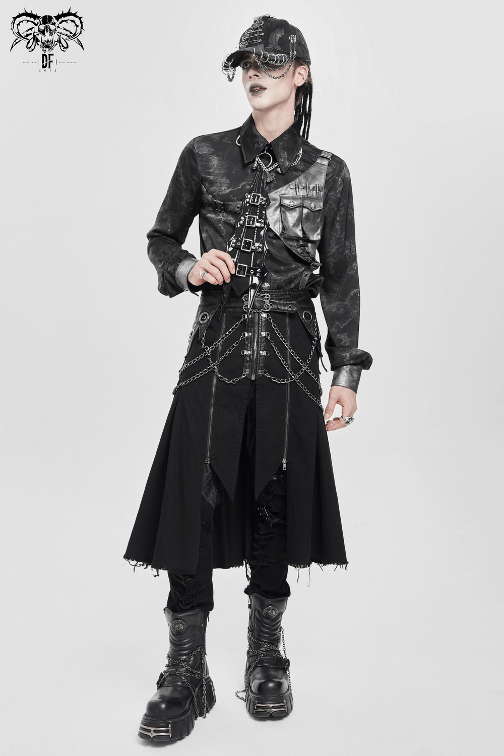 Gothic Black PU Choker with Chains and Buckle Accents