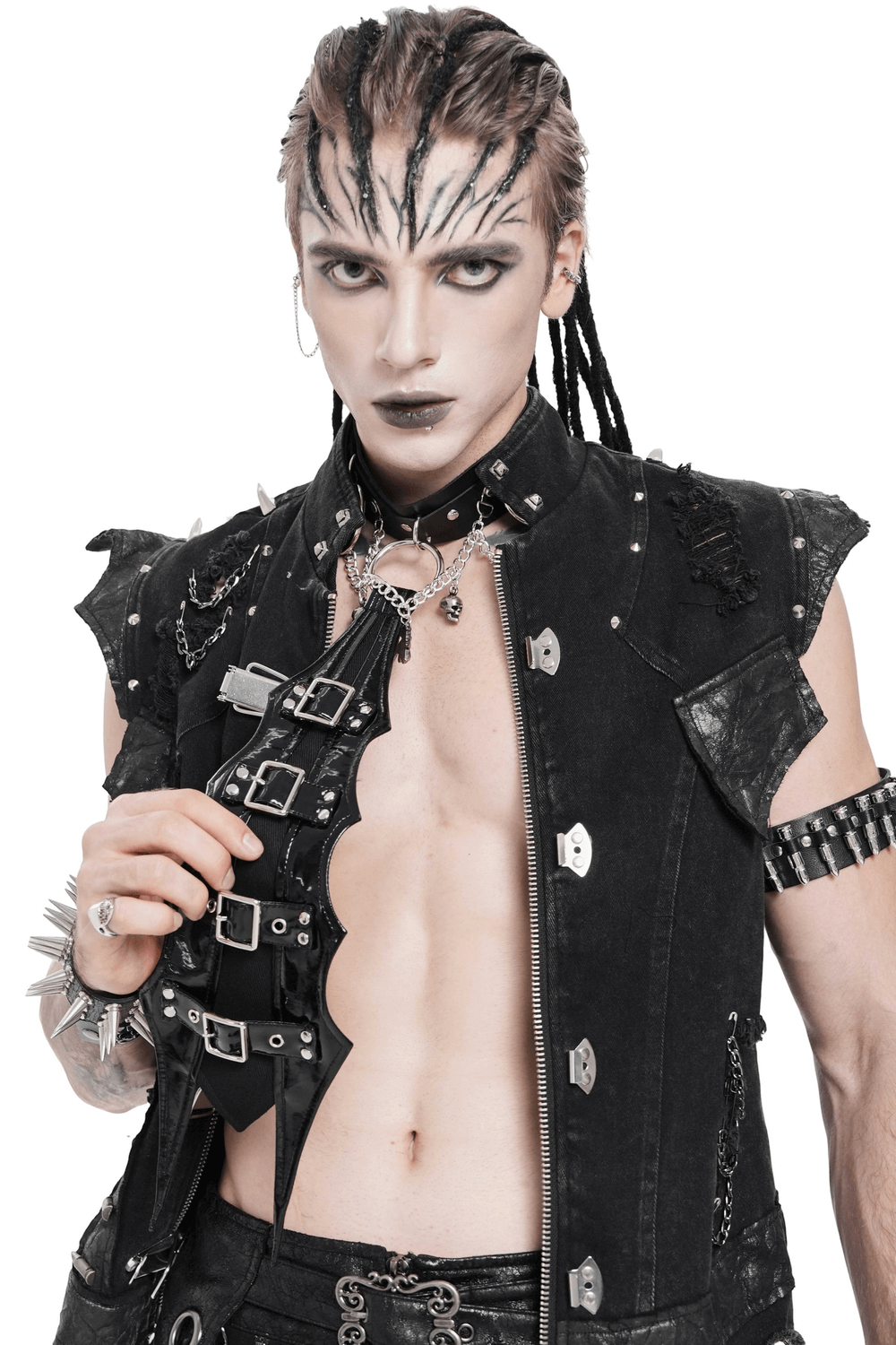 Gothic Black PU Choker with Chains and Buckle Accents