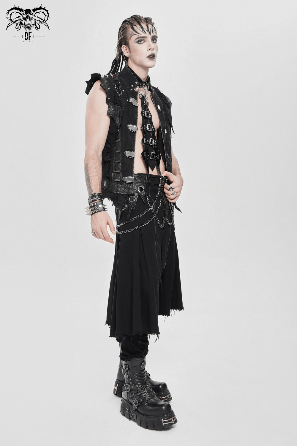 Gothic Black PU Choker with Chains and Buckle Accents