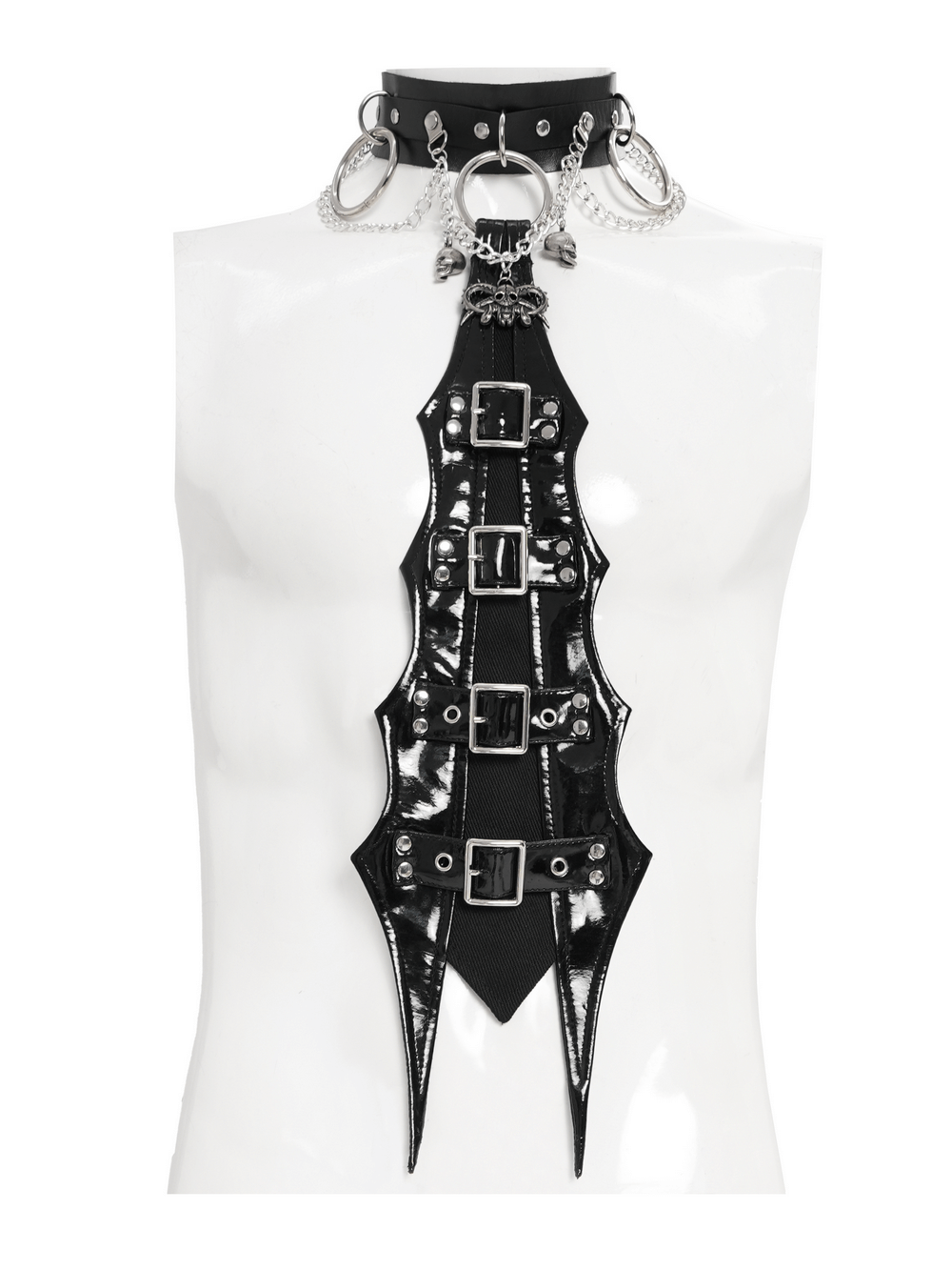 Gothic Black PU Choker with Chains and Buckle Accents