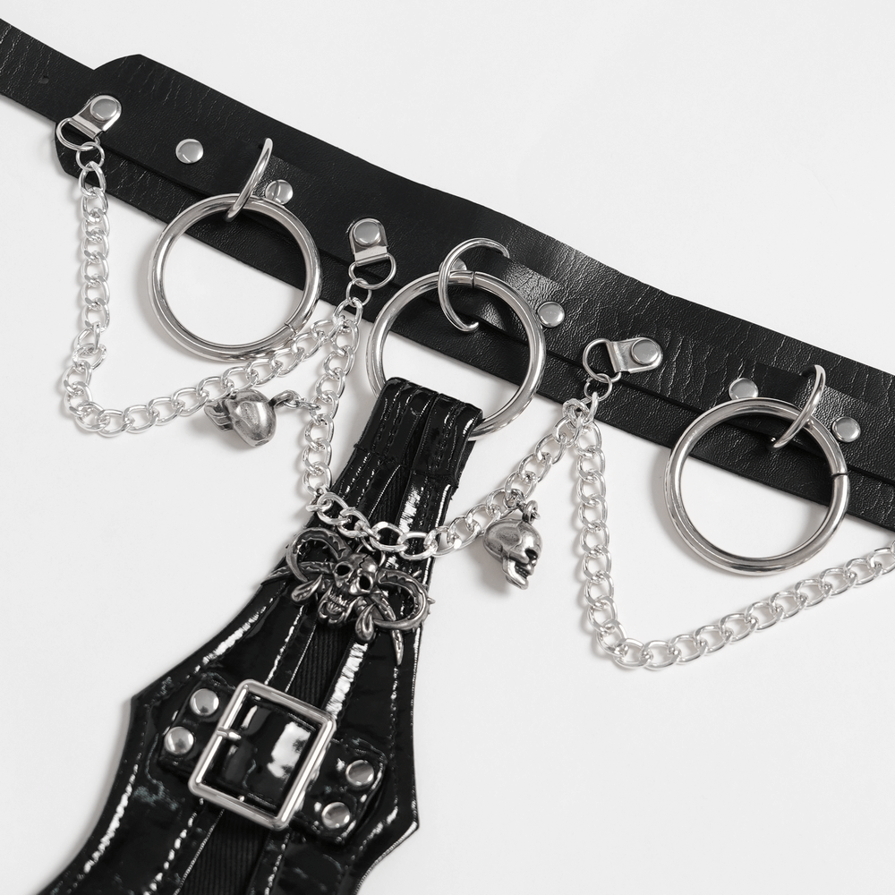 Gothic Black PU Choker with Chains and Buckle Accents