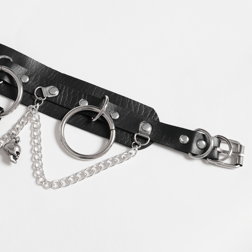 Gothic Black PU Choker with Chains and Buckle Accents