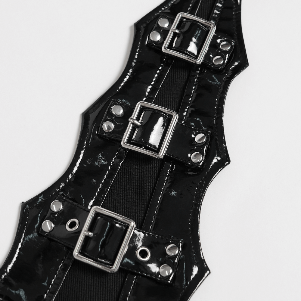 Gothic Black PU Choker with Chains and Buckle Accents