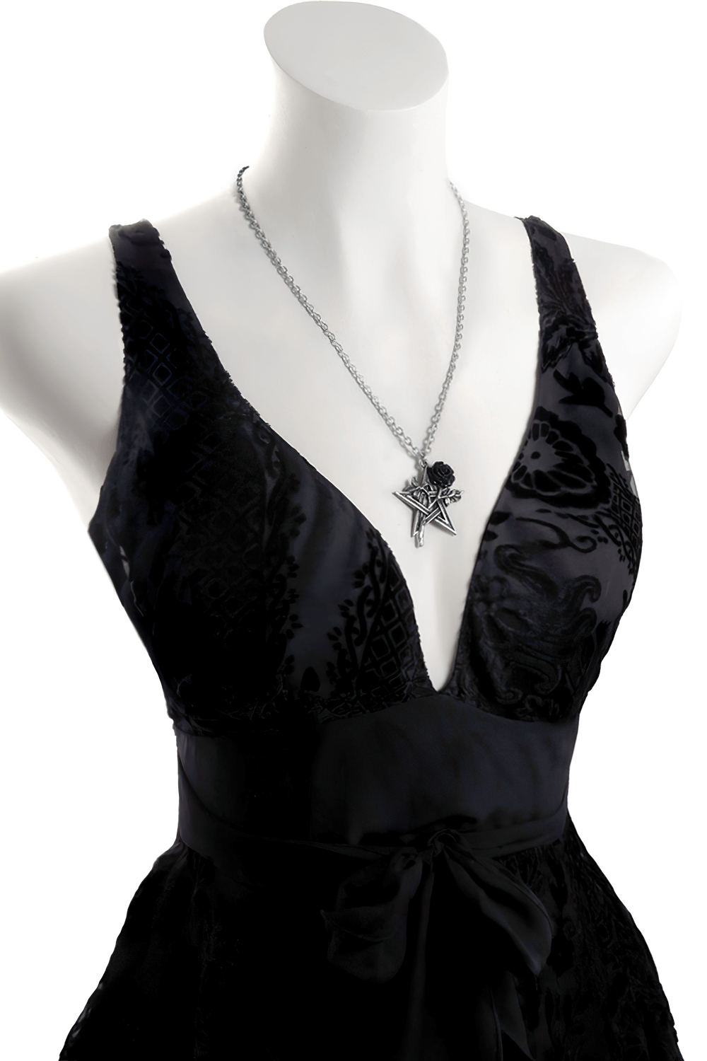 Gothic Black Rose and Pentagram Gothic Pendant