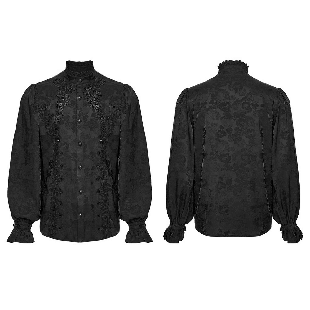 Gothic Black Ruffled Collar Embroidered Long Sleeve Shirt