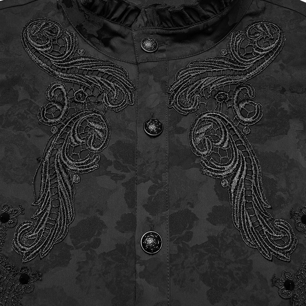 Gothic Black Ruffled Collar Embroidered Long Sleeve Shirt