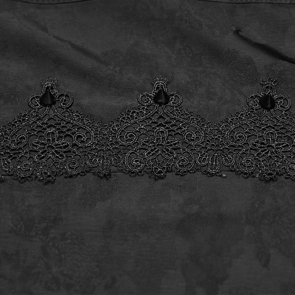 Gothic Black Ruffled Collar Embroidered Long Sleeve Shirt