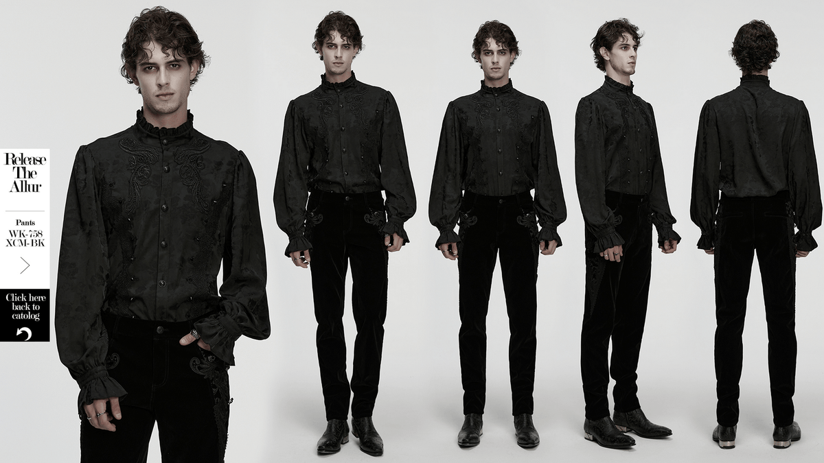 Gothic Black Ruffled Collar Embroidered Long Sleeve Shirt