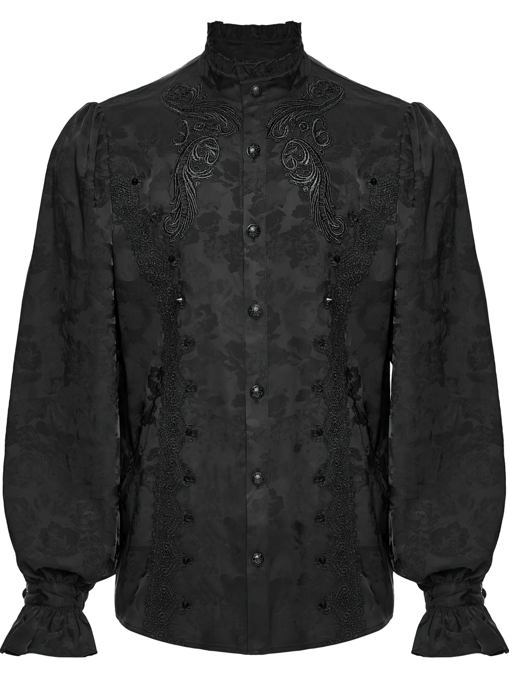 Gothic Black Ruffled Collar Embroidered Long Sleeve Shirt