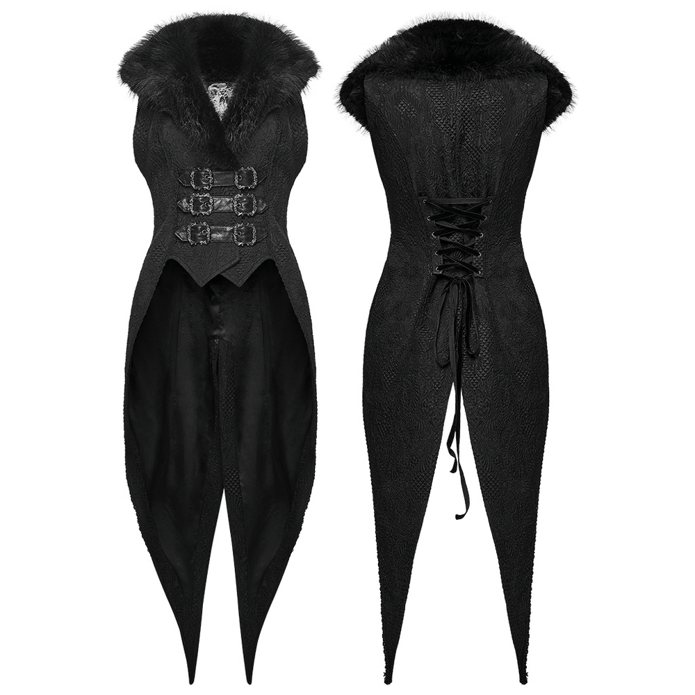 Gothic Black Swallowtail Waistcoat with Plush Lapel
