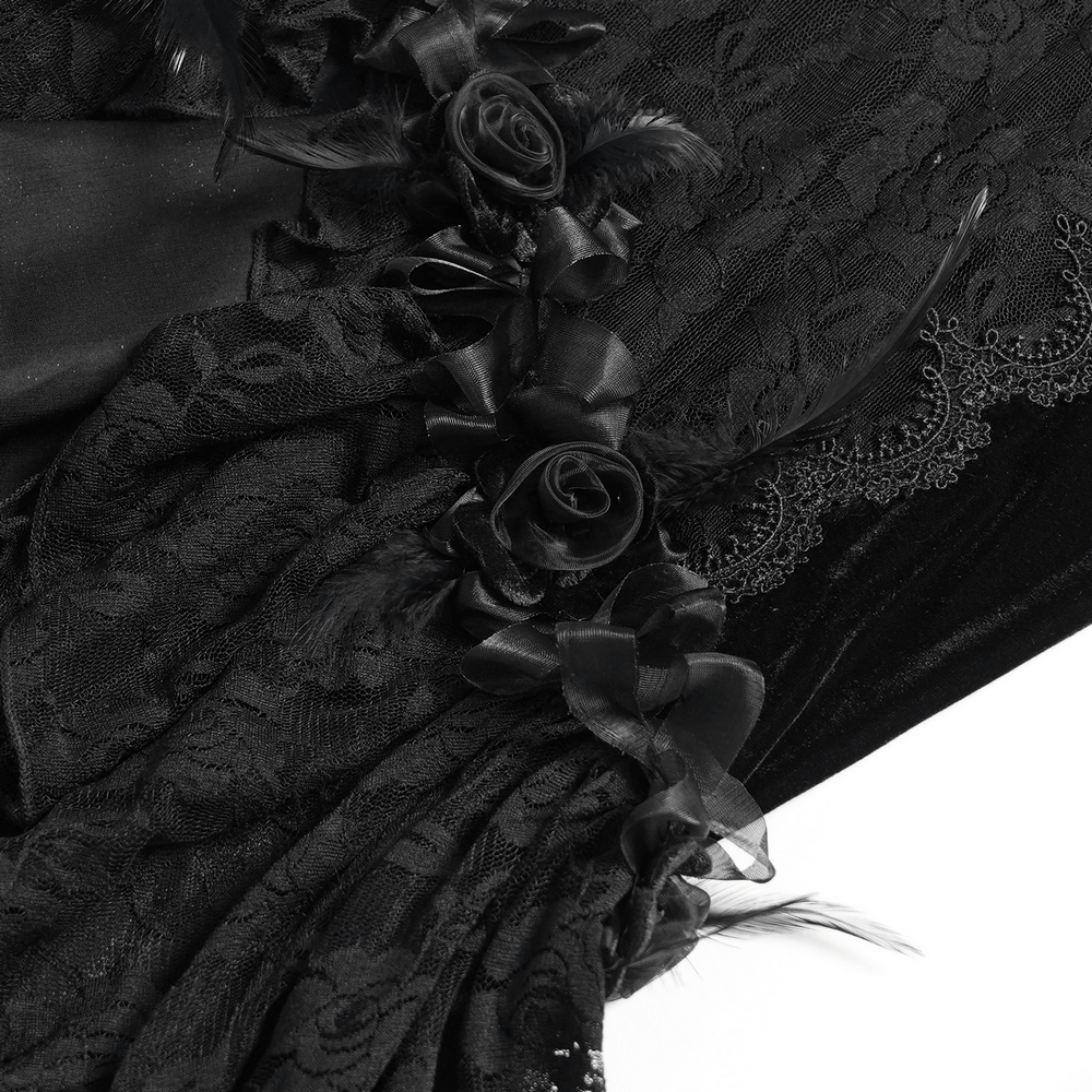 Gothic Black Velvet and Lace High Low Evening Dress