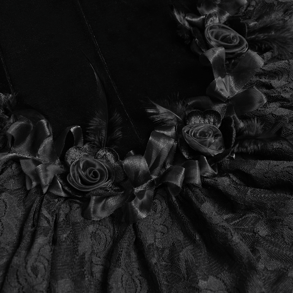 Gothic Black Velvet and Lace High Low Evening Dress