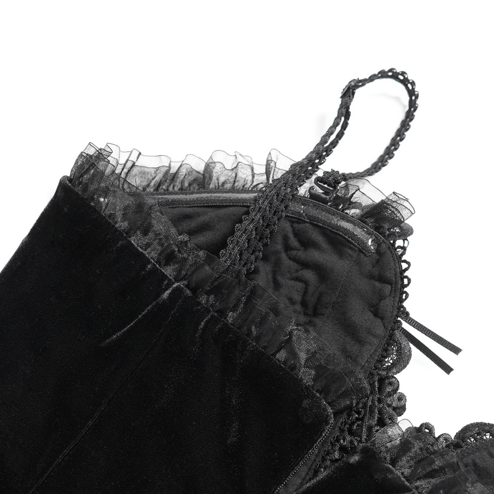 Gothic Black Velvet and Lace High Low Evening Dress