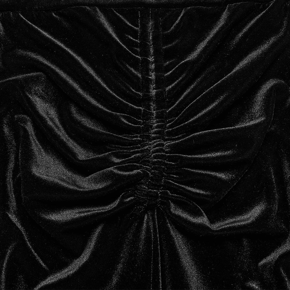 Gothic Black Velvet Flared Pants with Mesh Cutouts