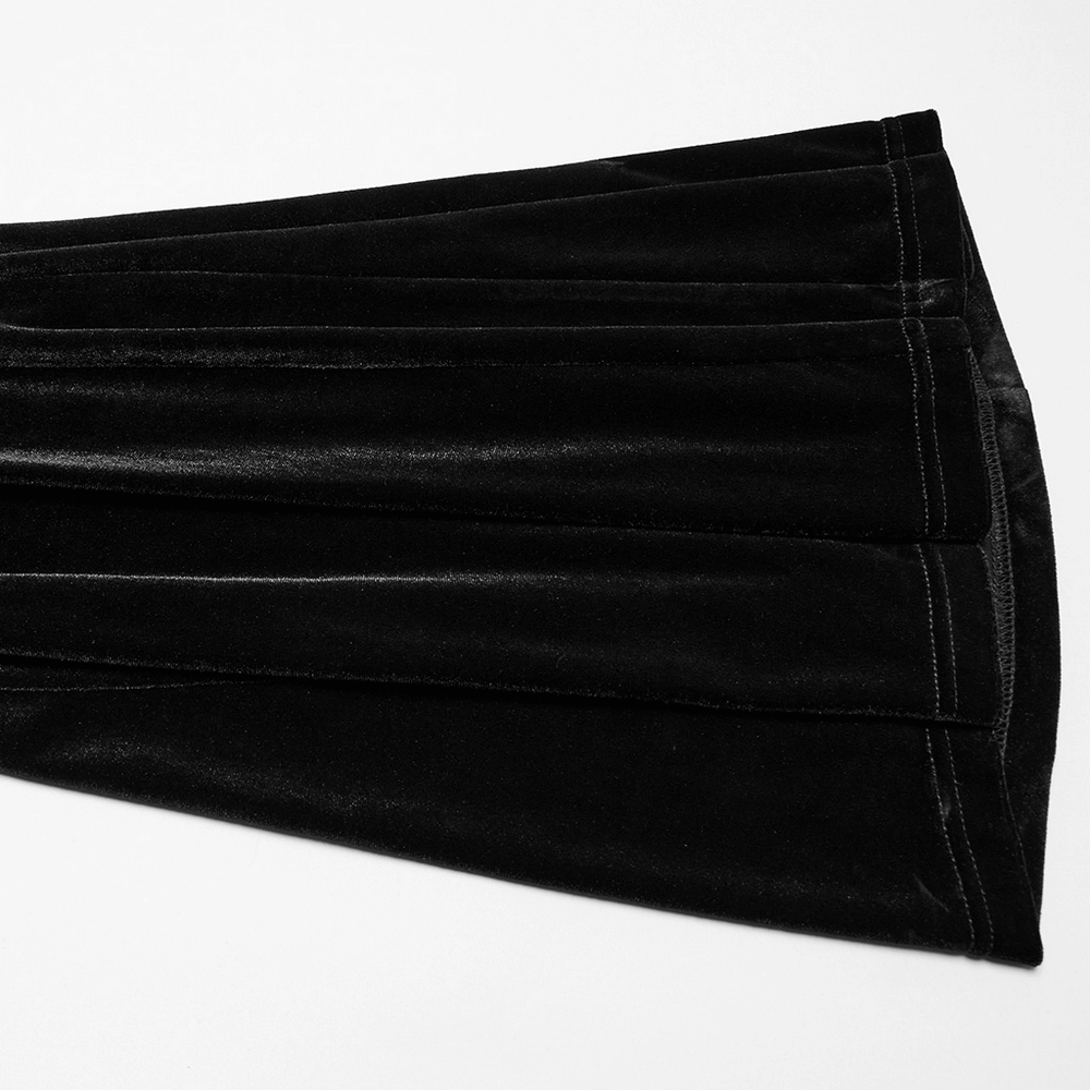 Gothic Black Velvet Flared Pants with Mesh Cutouts