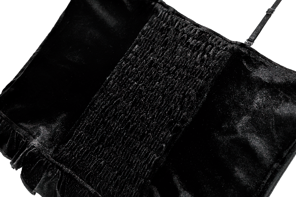 Gothic Black Velvet Lace Corset Camisole with Ruffles
