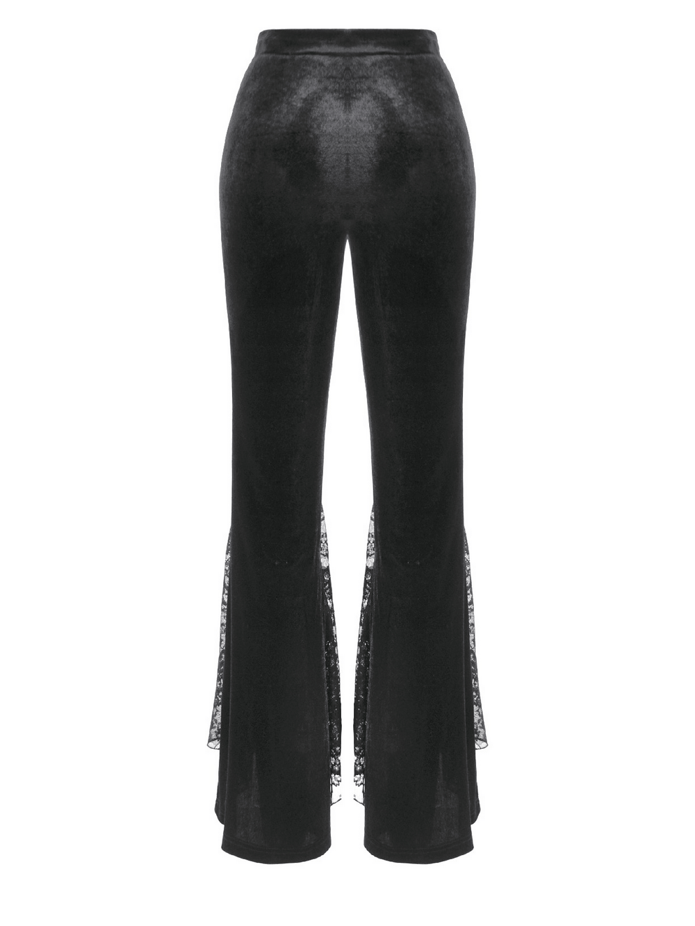 Gothic Black Velvet Pants with Lace Ruffle Panels
