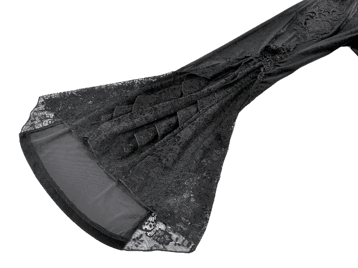 Gothic Black Velvet Pants with Lace Ruffle Panels