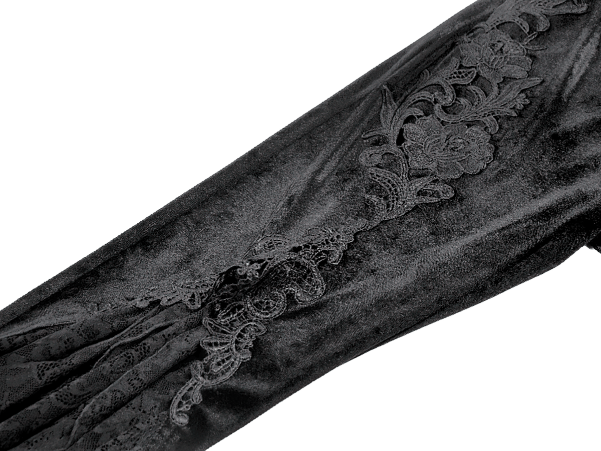 Gothic Black Velvet Pants with Lace Ruffle Panels