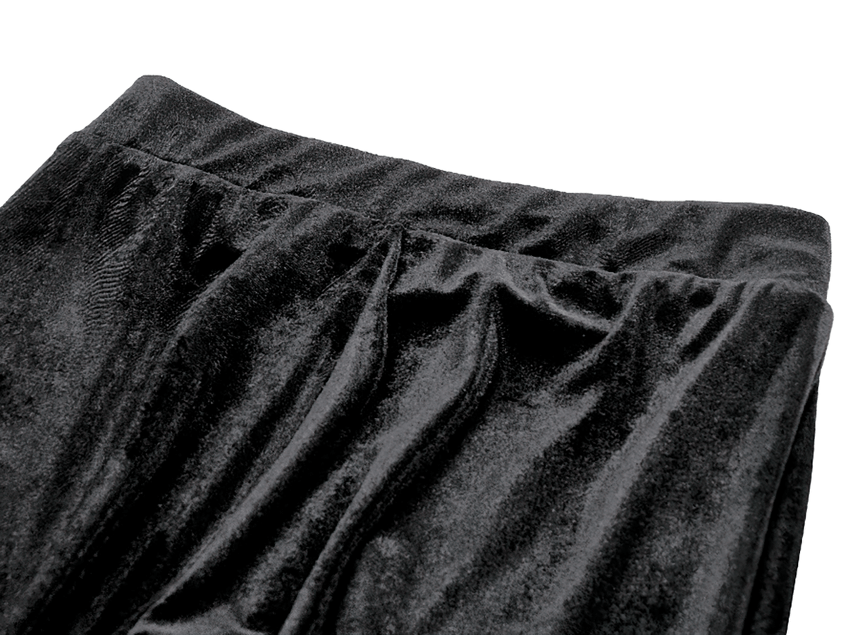 Gothic Black Velvet Pants with Lace Ruffle Panels
