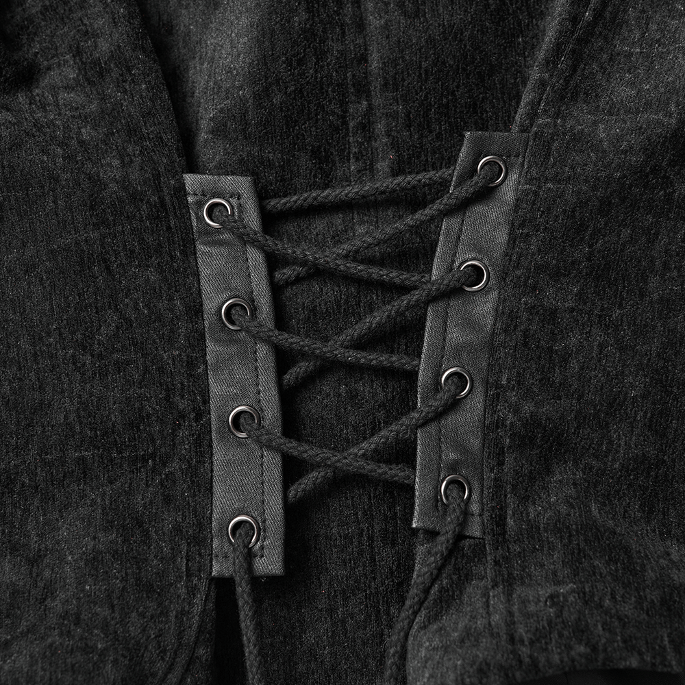 Gothic Black Velvet Punk Vest with Buckle Straps
