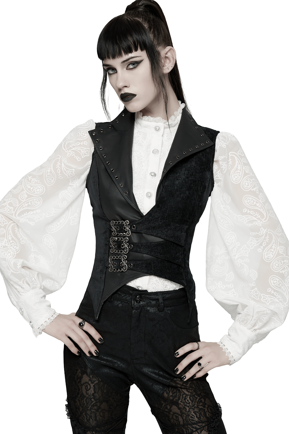 Gothic Black Velvet Punk Vest with Buckle Straps