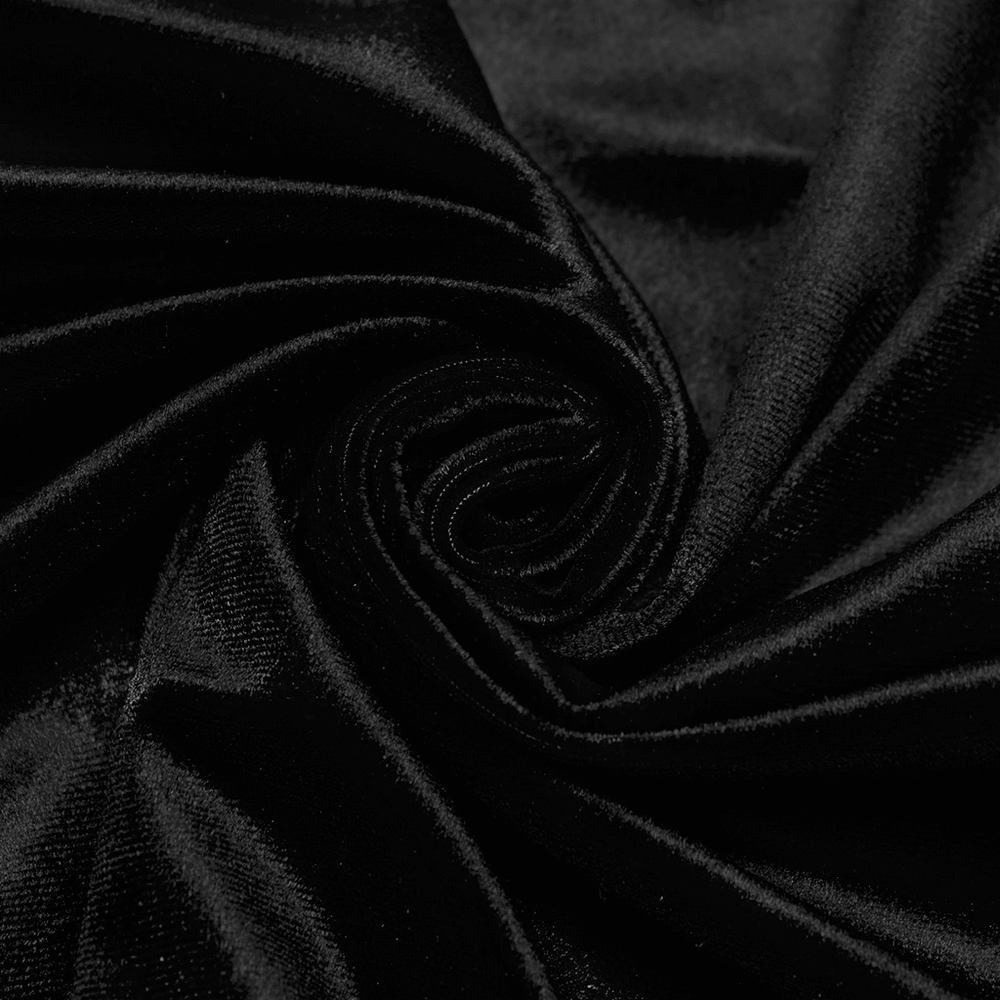 Gothic Black Velvet Top with Square Collar and Metal Buckles