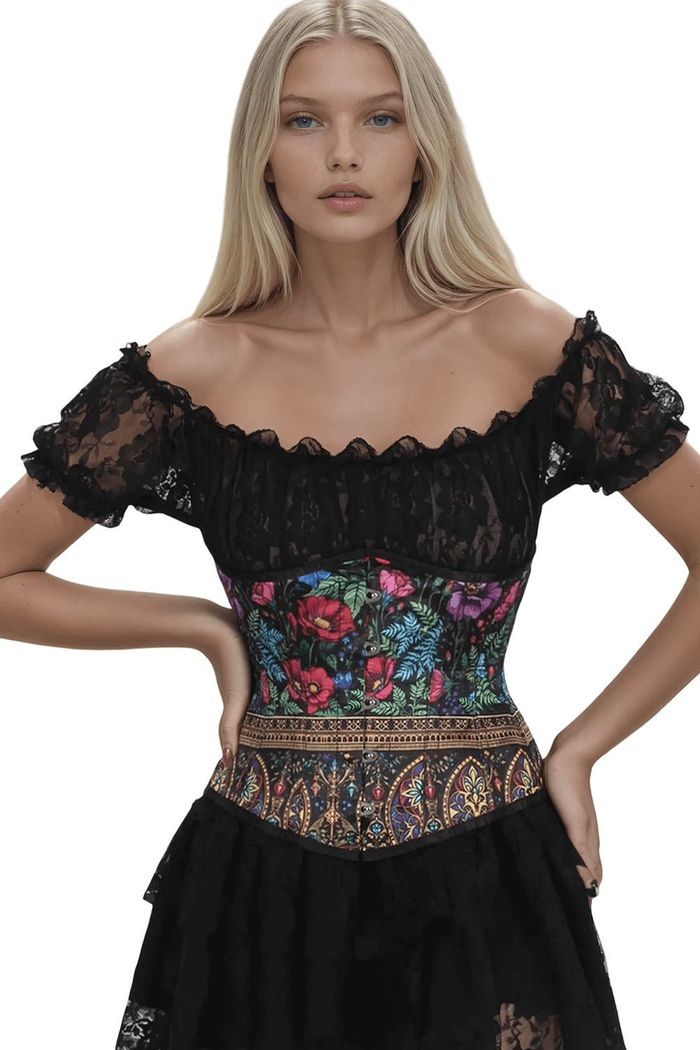 Gothic Bloom Radiance Underbust Corset with Floral Print