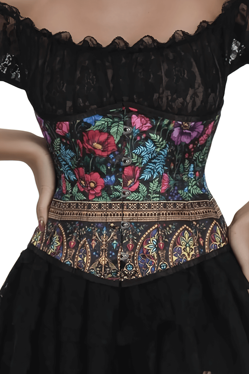Gothic Bloom Radiance Underbust Corset with Floral Print