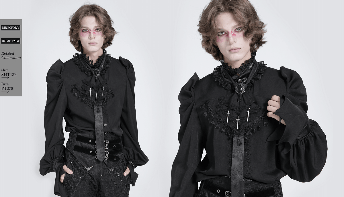 Gothic Brocade Neck Tie with Daggers and Tassel Trim