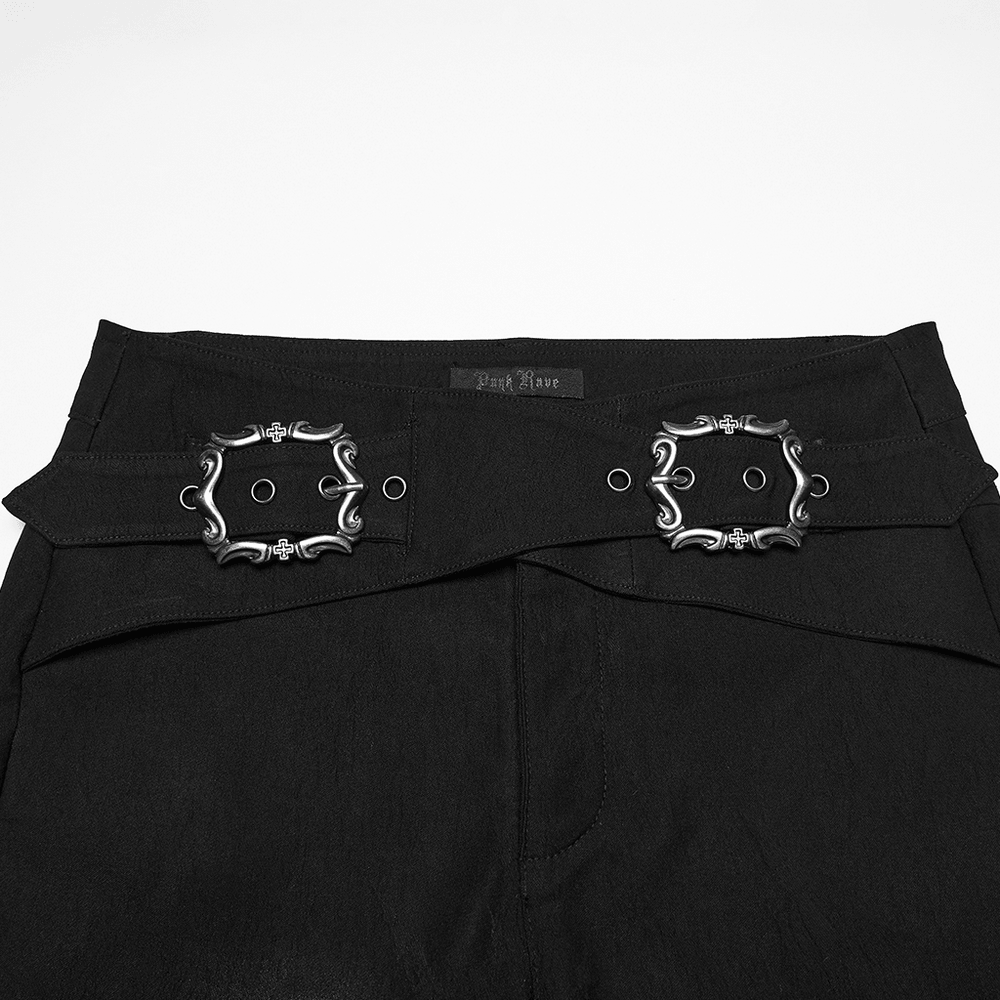 Gothic Buckle Waist Skinny Jacquard Denim Pants