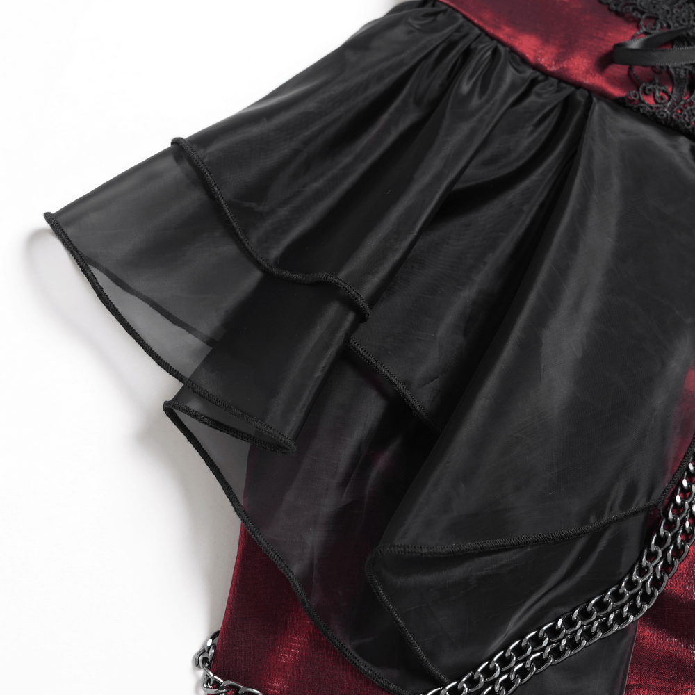 Gothic Burgundy Corset Dress with Chains and Tulle