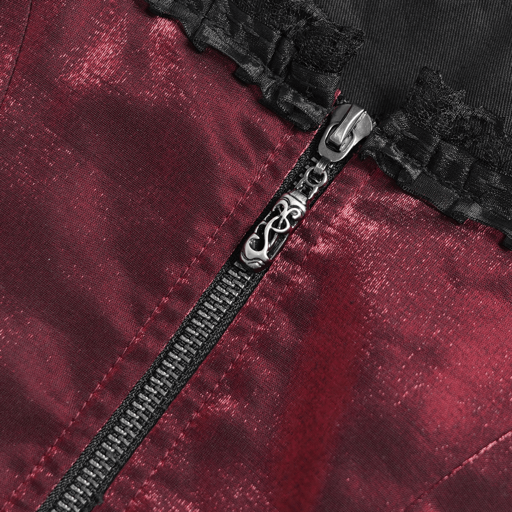 Gothic Burgundy Corset Dress with Chains and Tulle