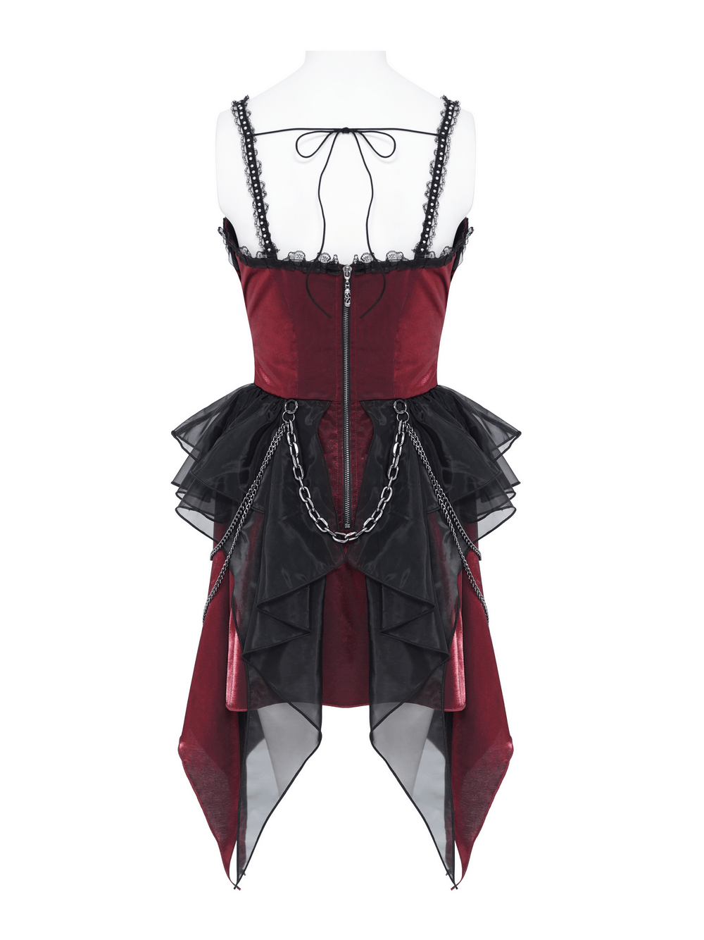 Gothic Burgundy Corset Dress with Chains and Tulle