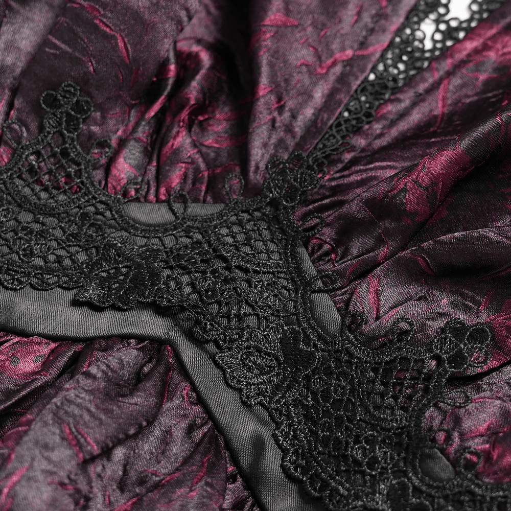 Gothic Burgundy Halter Dress with Lace Layers