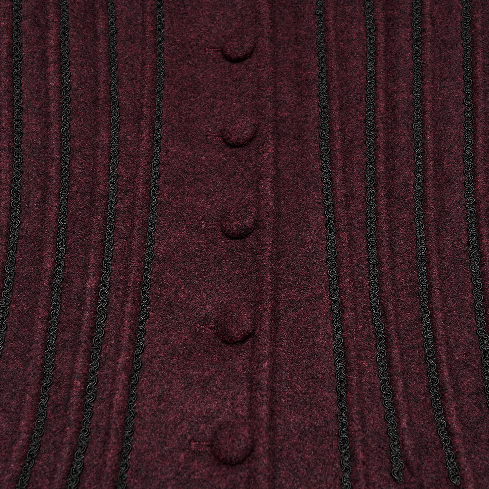 Gothic Burgundy Wool Coat with Fur Hood for Women