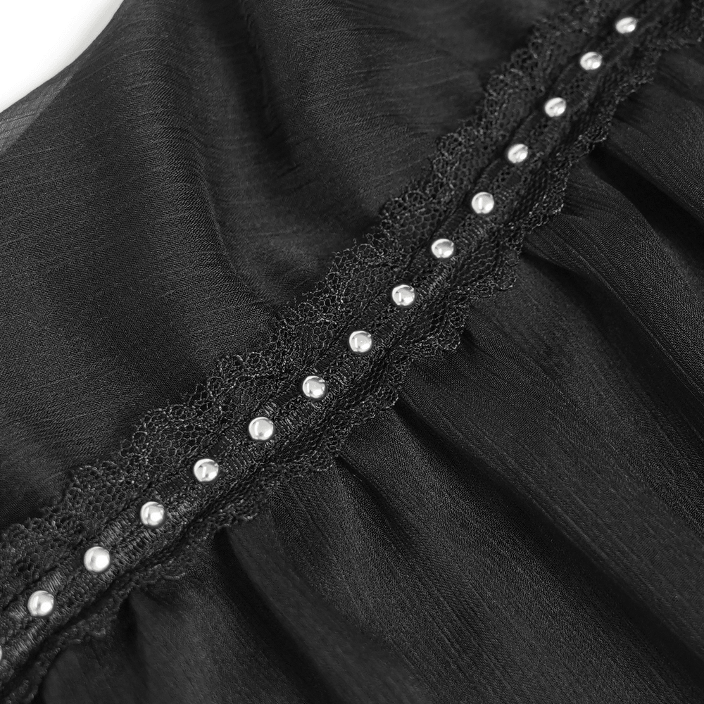 Gothic Chain and Spike Asymmetric Lace Tunic Top
