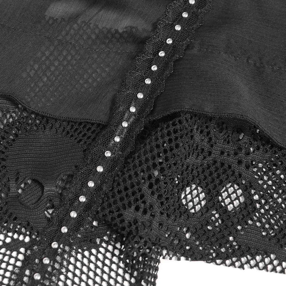 Gothic Chain and Spike Asymmetric Lace Tunic Top