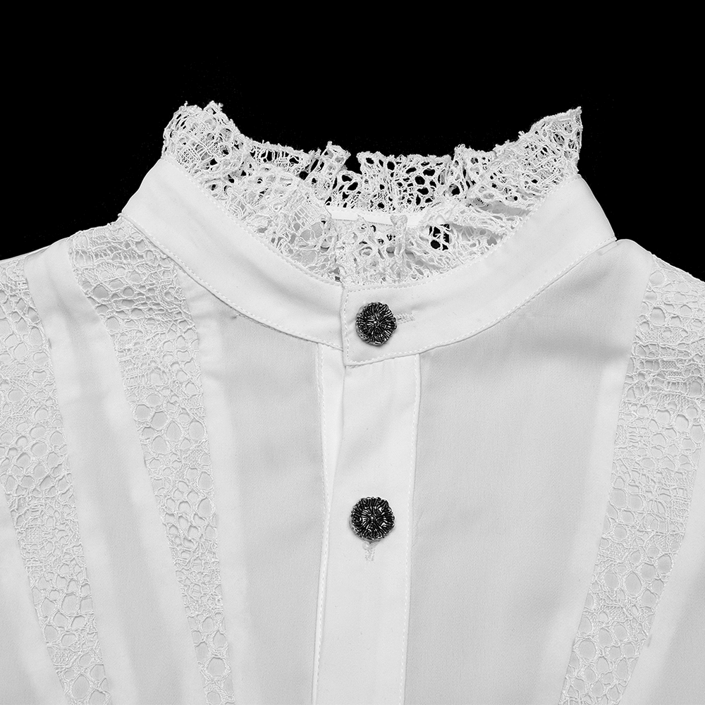 Gothic Chiffon Shirt with Lace and Sharp Teeth Design