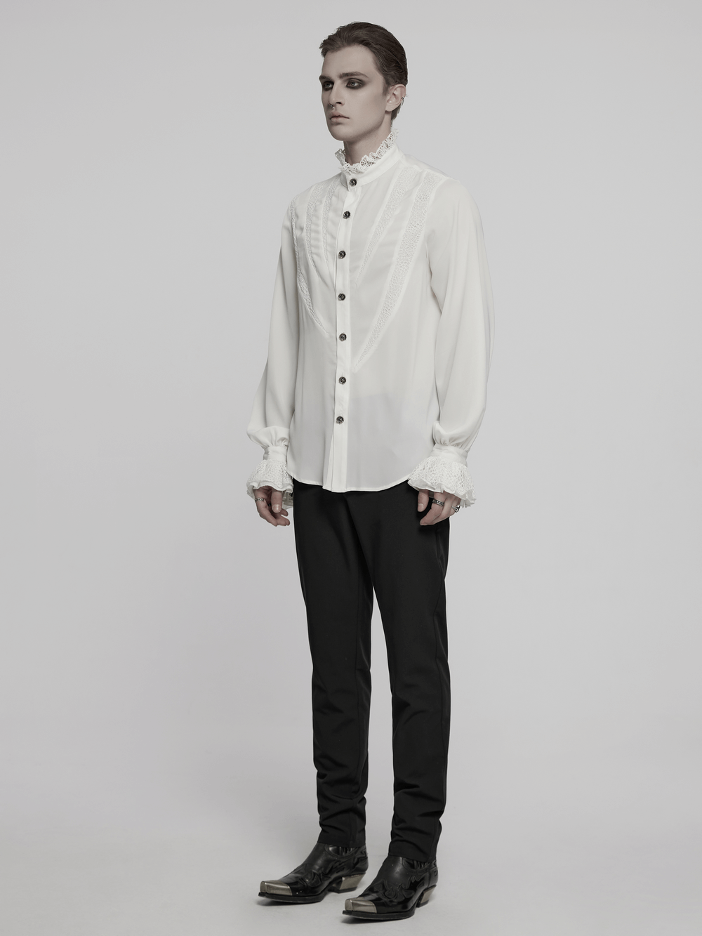 Gothic Chiffon Shirt with Lace and Sharp Teeth Design