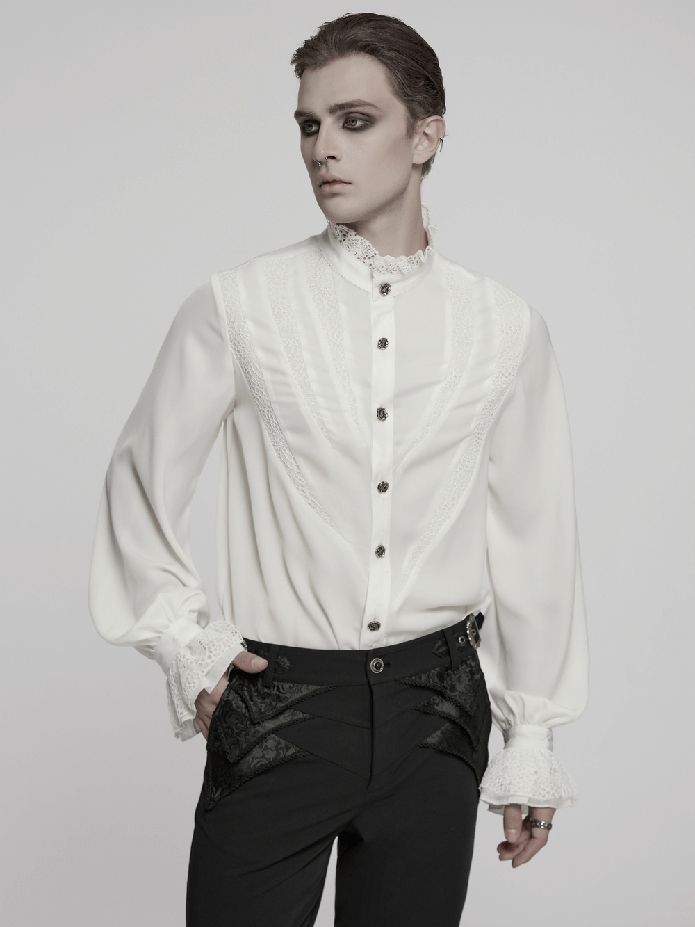 Gothic Chiffon Shirt with Lace and Sharp Teeth Design