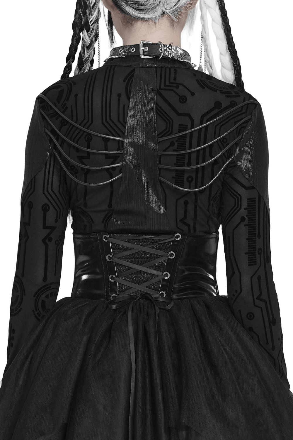 Gothic Corset Belt with Metal Cross Stud Details Trim
