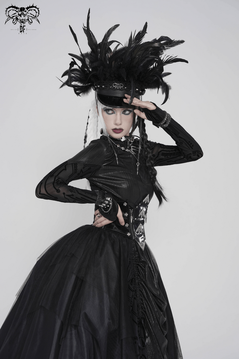 Gothic Corset Belt with Metal Cross Stud Details Trim