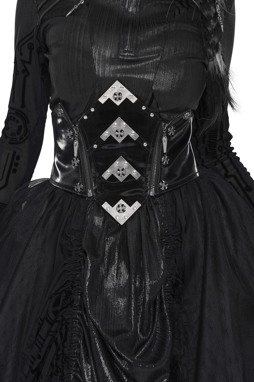 Gothic Corset Belt with Metal Cross Stud Details Trim