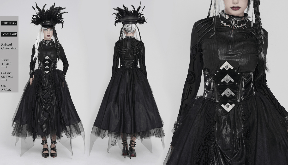 Gothic Corset Belt with Metal Cross Stud Details Trim