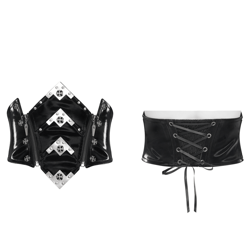 Gothic Corset Belt with Metal Cross Stud Details Trim